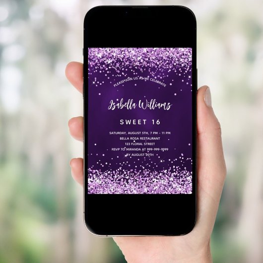 Sweet 16 paarse roze glitter glamoureus kaart