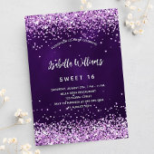 Sweet 16 paarse roze glitter glamoureus kaart