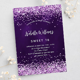 Sweet 16 paarse roze glitter glamoureus kaart