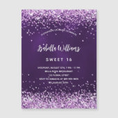 Sweet 16 paarse roze glitter luxueus magnetische uitnodiging (Voorkant)