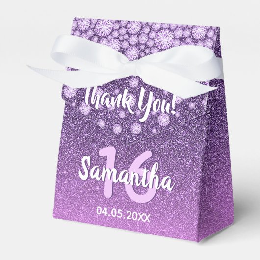 Sweet 16 paarse roze glitterdiamanten bedankdoosjes (Voorkant Zijde)