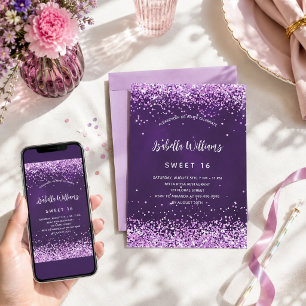 Sweet 16 paarse roze glitters glamoureuze kaart