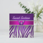 Sweet 16 Paarse roze Zebra Silver Butterfly Kaart (Staand voorkant)