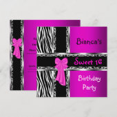 Sweet 16 Paarse roze zilver zwarte Zebra luipaard Kaart (Voorkant / Achterkant)