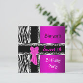 Sweet 16 Paarse roze zilver zwarte Zebra luipaard Kaart (Staand voorkant)