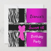 Sweet 16 Paarse roze zilver zwarte Zebra luipaard Kaart (Voorkant)