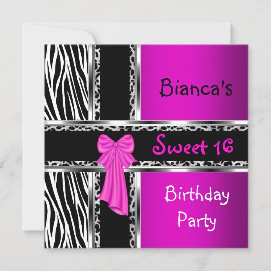 Sweet 16 Paarse roze zilver zwarte Zebra luipaard Kaart (Voorkant)