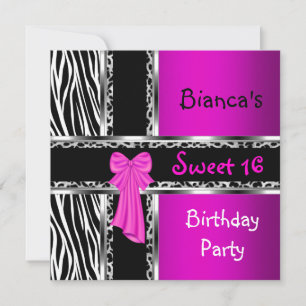 Sweet 16 Paarse roze zilver zwarte Zebra luipaard Kaart
