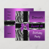 Sweet 16 Paarse roze zilver zwarte Zebra luipaard Kaart (Voorkant / Achterkant)