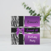 Sweet 16 Paarse roze zilver zwarte Zebra luipaard Kaart (Staand voorkant)