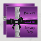 Sweet 16 Paarse roze zilverdiamanten Kaart (Voorkant / Achterkant)