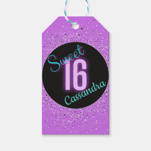 Sweet 16 Paarse Silver Brilliance gepersonaliseerd Cadeaulabel (Voorkant)