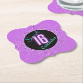 Sweet 16 Paarse Silver Brilliance gepersonaliseerd Kartonnen Onderzetters (Gekanteld)