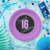 Sweet 16 Paarse Silver Brilliance gepersonaliseerd Papieren Bordje (Feest)