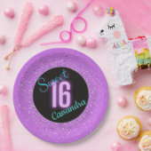 Sweet 16 Paarse Silver Brilliance gepersonaliseerd Papieren Bordje (Feest)