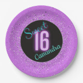 Sweet 16 Paarse Silver Brilliance gepersonaliseerd Papieren Bordje (Voorkant)