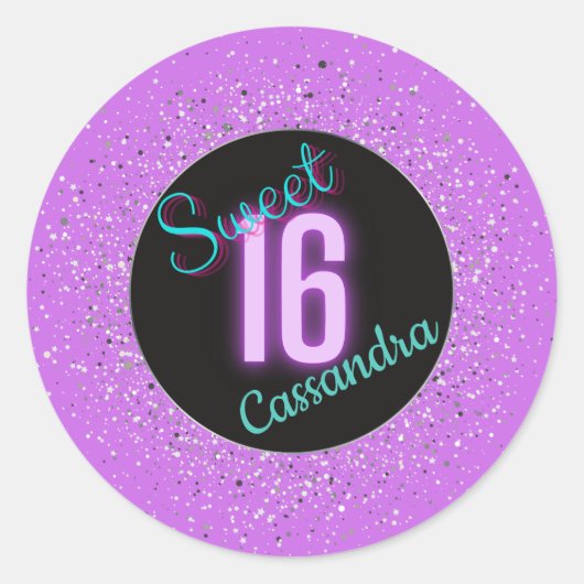 Sweet 16 Paarse Silver Brilliance gepersonaliseerd Ronde Sticker (Voorkant)