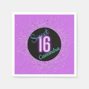 Sweet 16 Paarse Silver Brilliance gepersonaliseerd Servet