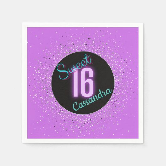 Sweet 16 Paarse Silver Brilliance gepersonaliseerd Servet (Voorkant)