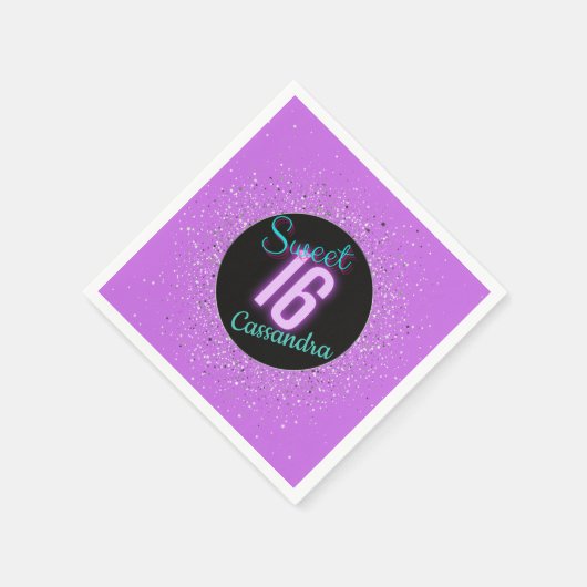 Sweet 16 Paarse Silver Brilliance gepersonaliseerd Servet (Hoek)