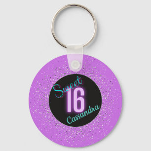 Sweet 16 Paarse Silver Brilliance gepersonaliseerd Sleutelhanger