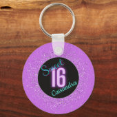Sweet 16 Paarse Silver Brilliance gepersonaliseerd Sleutelhanger (Voorkant)