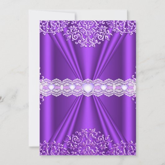Sweet 16 Paarse Silver Lace Damask Tiara Kaart (Achterkant)