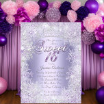 Sweet 16 Paarse Silver Winter Wonderland Tiara Kaart<br><div class="desc">Grootte. Paarse lila Zilver Sweet 16 uitnodiging van 16 september.  sneeuwvlokken en tiara-ontwerp. Let op: alle platte afbeeldingen hebben geen echte juwelen!</div>