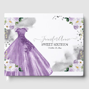 Sweet 16 Paarse Waterverf Flowers Dress Gastenboek