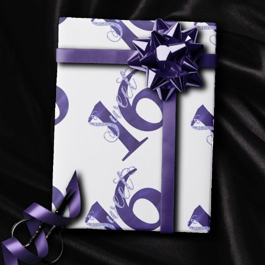 Sweet 16 | Paarse Waterverf Grunge en Glitter Cadeaupapier