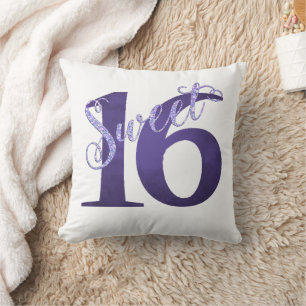 Sweet 16   Paarse Waterverf Grunge en Glitter Kussen