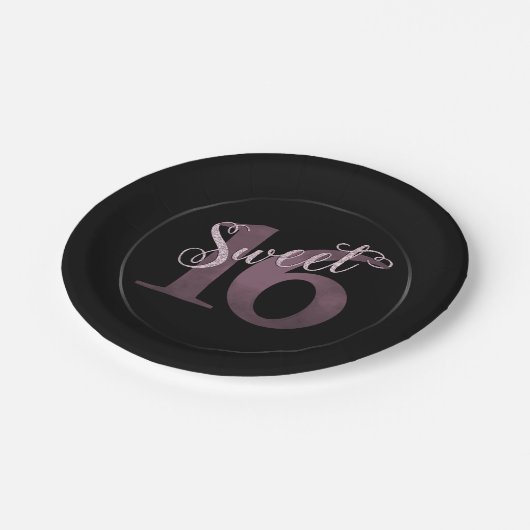 Sweet 16 | Paarse Waterverf Grunge en Glitter Papieren Bordje (Gekanteld)