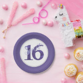 Sweet 16 | Paarse Waterverf Grunge en Glitter Papieren Bordje (Feest)