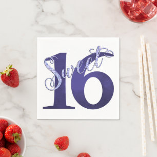 Sweet 16   Paarse Waterverf Grunge en Glitter Servet