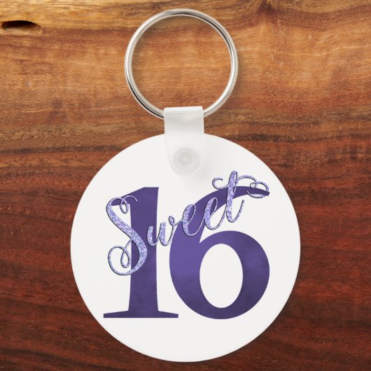 Sweet 16 | Paarse Waterverf Grunge en Glitter Sleutelhanger (Achterkant)