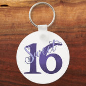Sweet 16 | Paarse Waterverf Grunge en Glitter Sleutelhanger (Voorkant)