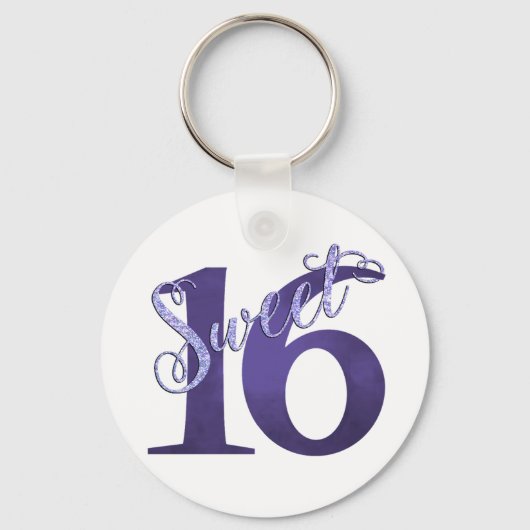 Sweet 16 | Paarse Waterverf Grunge en Glitter Sleutelhanger (Achterkant)
