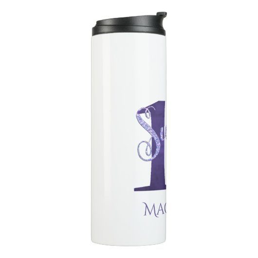 Sweet 16 | Paarse Waterverf Grunge en Glitter Thermosbeker (Gedraaid links)