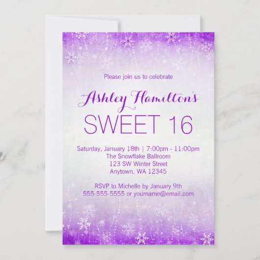 Sweet 16  Paarse winterWonderland Kaart (Voorkant)