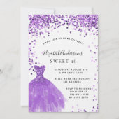 Sweet 16 paarse witte jurk luxe kaart (Voorkant)