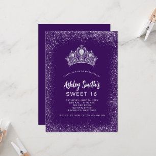 Sweet 16 Paarse zilver Glitter Diamond Tiara Kaart