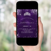 Sweet 16 paarse zilverglitter tiara crown kaart