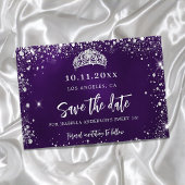 Sweet 16 paarse zilverglitter tiara party save the date