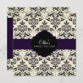 Sweet 16 | Paarse & zwarte Damask Uitnodiging (Voorkant / Achterkant)
