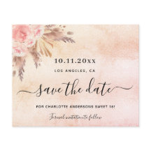 Sweet 16 pampas blush save the date card
