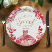 Sweet 16 papieren Borden vlinder rode jurk bloemig Papieren Bordje