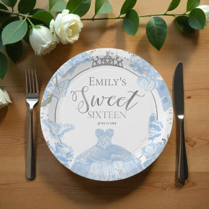 Sweet 16 Papieren Borden Vlinder Stoffig Blauw Jur Bordje