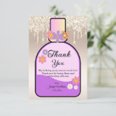 Sweet 16 parfumfles Goud druipend glitters Bedankkaart (Staand voorkant)