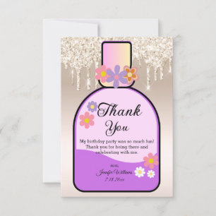 Sweet 16 parfumfles Goud druipend glitters Bedankkaart