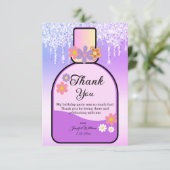 Sweet 16 parfumfles paarse druppelende glitters bedankkaart (Staand voorkant)